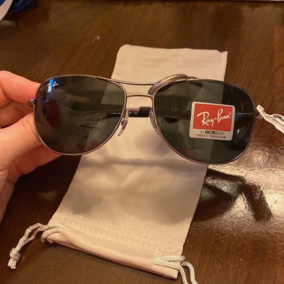 Ray-Ban RB3519 Polished Gunmetal Pilot Frames Sunglasses NWT $198 - Picture 4 of 7